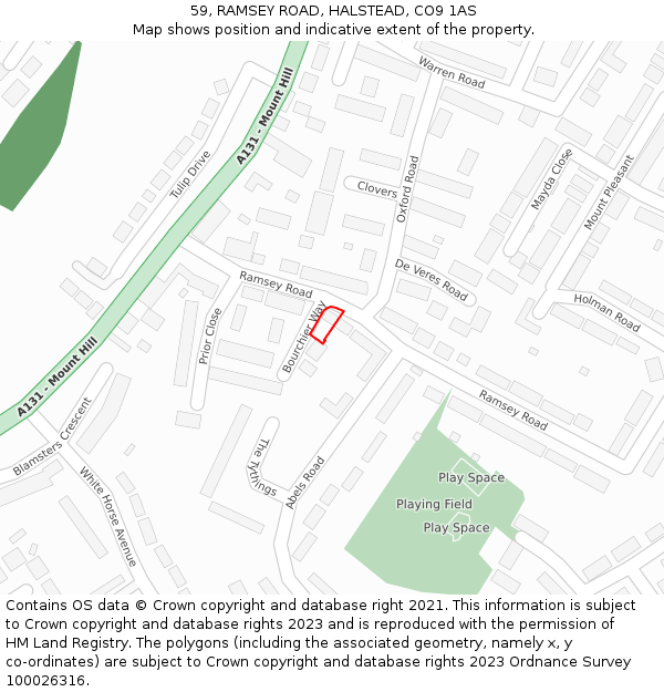 59, RAMSEY ROAD, HALSTEAD, CO9 1AS: Location map and indicative extent of plot