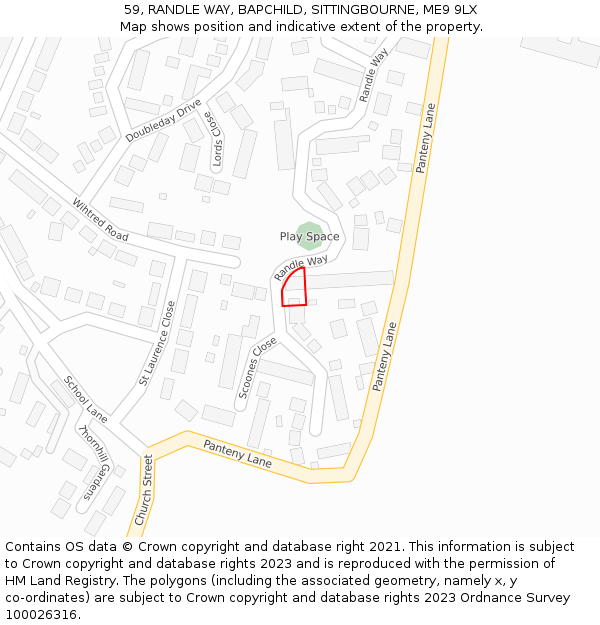 59, RANDLE WAY, BAPCHILD, SITTINGBOURNE, ME9 9LX: Location map and indicative extent of plot