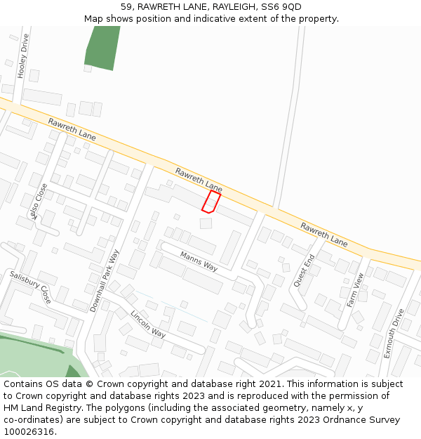 59, RAWRETH LANE, RAYLEIGH, SS6 9QD: Location map and indicative extent of plot