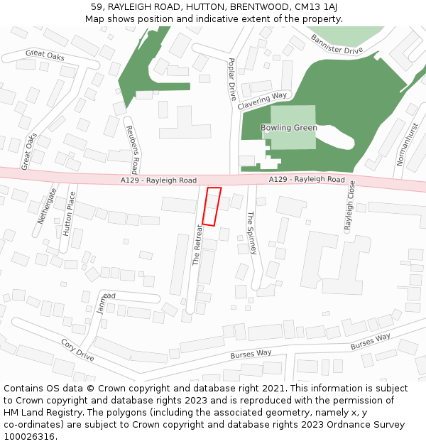 59, RAYLEIGH ROAD, HUTTON, BRENTWOOD, CM13 1AJ: Location map and indicative extent of plot