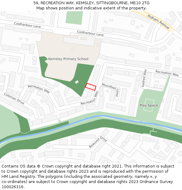 59, RECREATION WAY, KEMSLEY, SITTINGBOURNE, ME10 2TG: Location map and indicative extent of plot