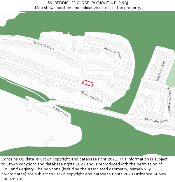 59, REDDICLIFF CLOSE, PLYMOUTH, PL9 9QJ: Location map and indicative extent of plot