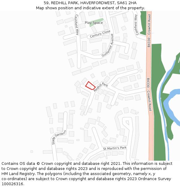 59, REDHILL PARK, HAVERFORDWEST, SA61 2HA: Location map and indicative extent of plot