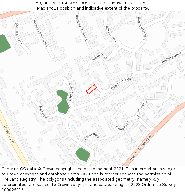 59, REGIMENTAL WAY, DOVERCOURT, HARWICH, CO12 5FE: Location map and indicative extent of plot