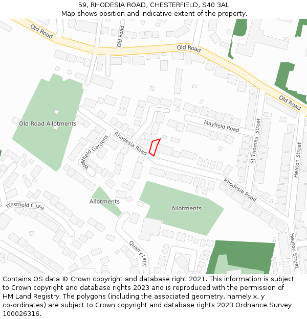 59, RHODESIA ROAD, CHESTERFIELD, S40 3AL: Location map and indicative extent of plot