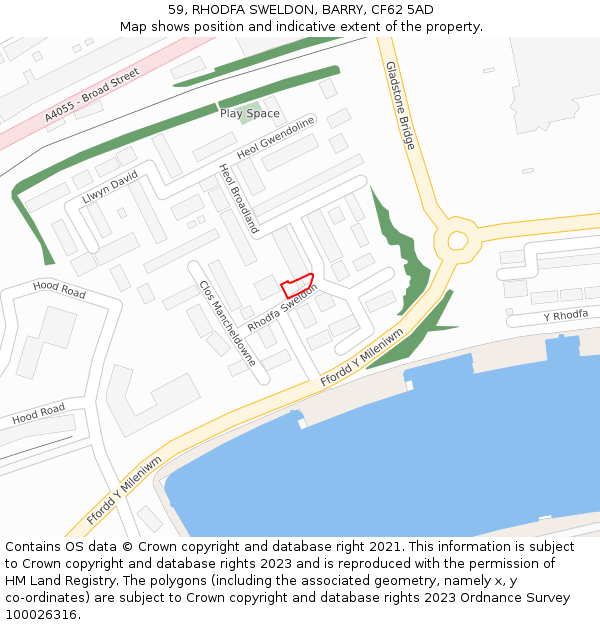59, RHODFA SWELDON, BARRY, CF62 5AD: Location map and indicative extent of plot