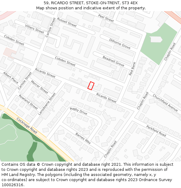 59, RICARDO STREET, STOKE-ON-TRENT, ST3 4EX: Location map and indicative extent of plot