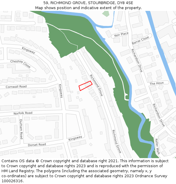 59, RICHMOND GROVE, STOURBRIDGE, DY8 4SE: Location map and indicative extent of plot