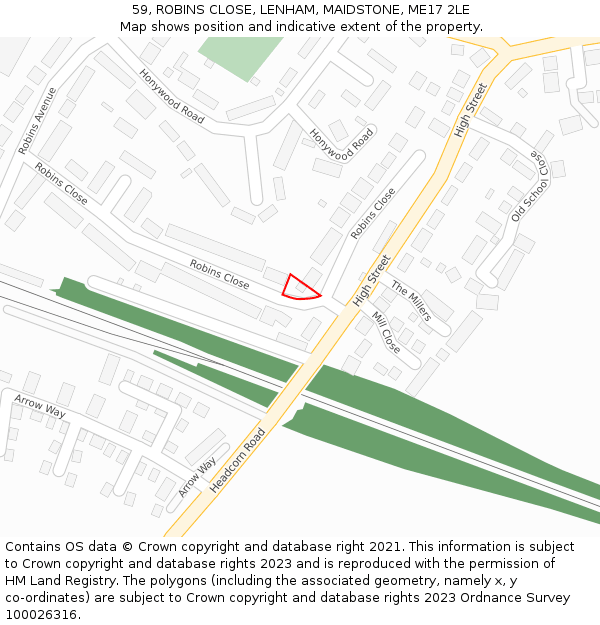 59, ROBINS CLOSE, LENHAM, MAIDSTONE, ME17 2LE: Location map and indicative extent of plot