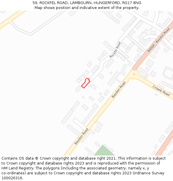 59, ROCKFEL ROAD, LAMBOURN, HUNGERFORD, RG17 8NG: Location map and indicative extent of plot