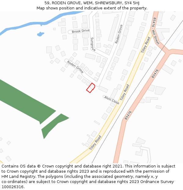 59, RODEN GROVE, WEM, SHREWSBURY, SY4 5HJ: Location map and indicative extent of plot