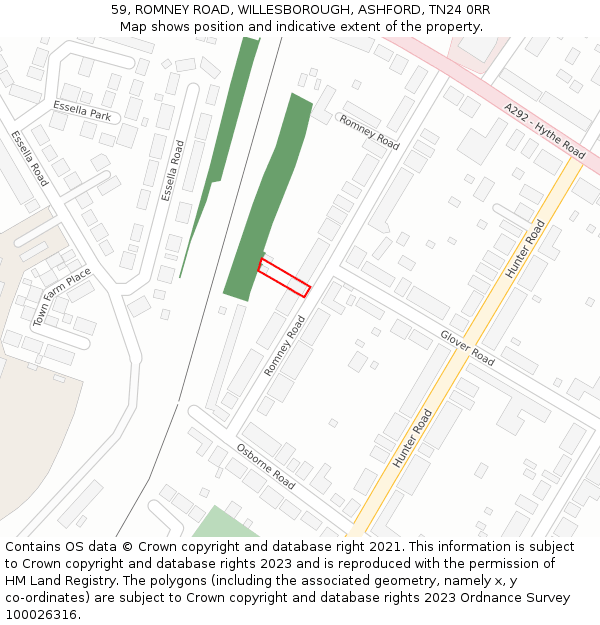 59, ROMNEY ROAD, WILLESBOROUGH, ASHFORD, TN24 0RR: Location map and indicative extent of plot