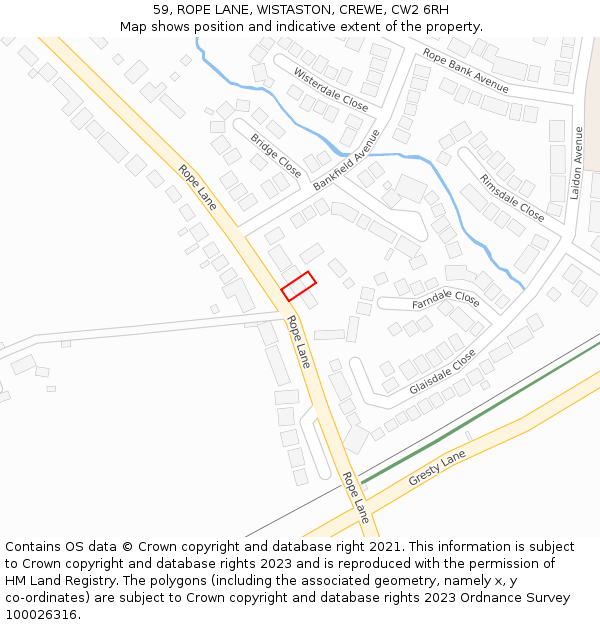 59, ROPE LANE, WISTASTON, CREWE, CW2 6RH: Location map and indicative extent of plot