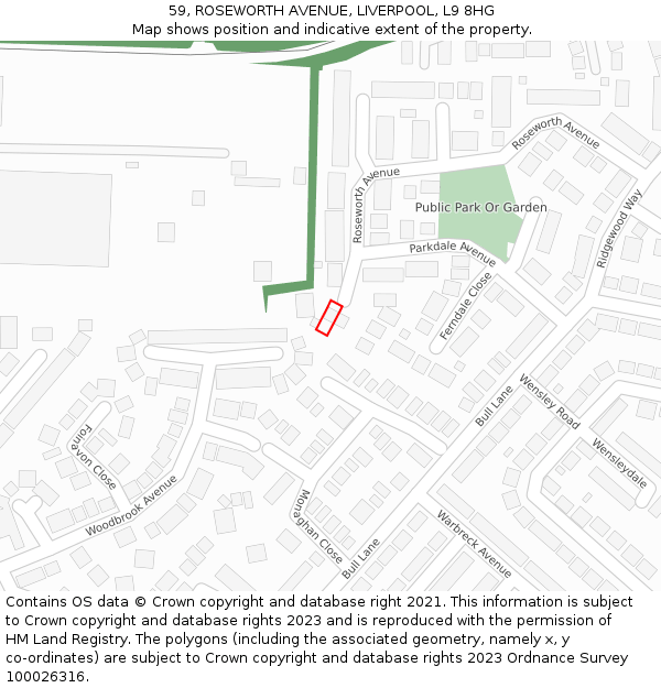 59, ROSEWORTH AVENUE, LIVERPOOL, L9 8HG: Location map and indicative extent of plot