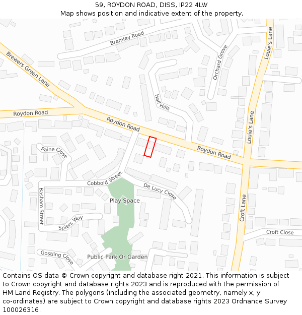 59, ROYDON ROAD, DISS, IP22 4LW: Location map and indicative extent of plot