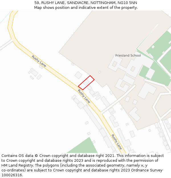 59, RUSHY LANE, SANDIACRE, NOTTINGHAM, NG10 5NN: Location map and indicative extent of plot