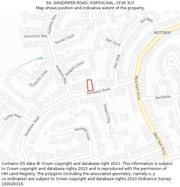 59, SANDPIPER ROAD, PORTHCAWL, CF36 3UT: Location map and indicative extent of plot