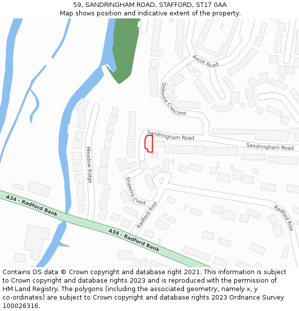 59, SANDRINGHAM ROAD, STAFFORD, ST17 0AA: Location map and indicative extent of plot