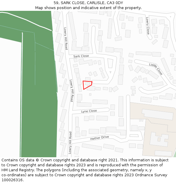 59, SARK CLOSE, CARLISLE, CA3 0DY: Location map and indicative extent of plot