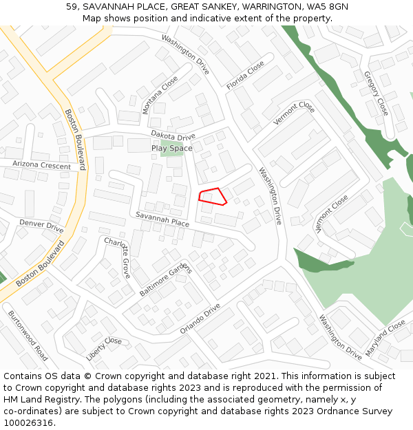 59, SAVANNAH PLACE, GREAT SANKEY, WARRINGTON, WA5 8GN: Location map and indicative extent of plot