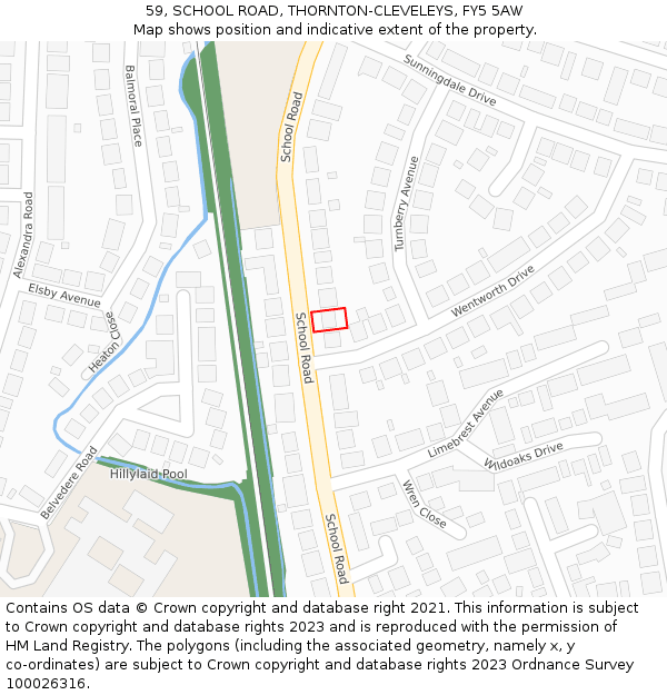 59, SCHOOL ROAD, THORNTON-CLEVELEYS, FY5 5AW: Location map and indicative extent of plot