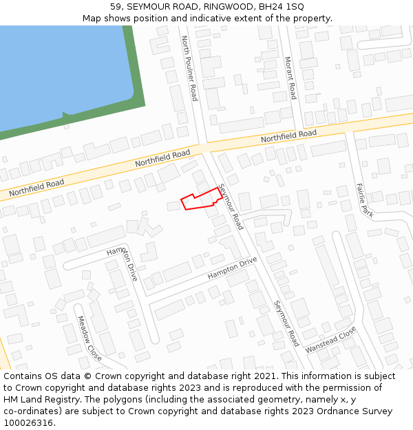 59, SEYMOUR ROAD, RINGWOOD, BH24 1SQ: Location map and indicative extent of plot