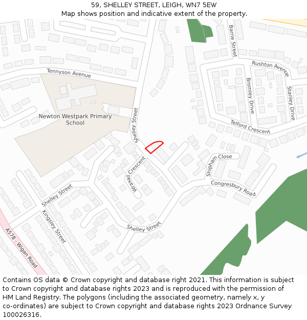 59, SHELLEY STREET, LEIGH, WN7 5EW: Location map and indicative extent of plot