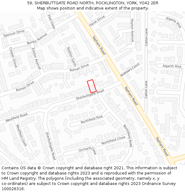 59, SHERBUTTGATE ROAD NORTH, POCKLINGTON, YORK, YO42 2ER: Location map and indicative extent of plot