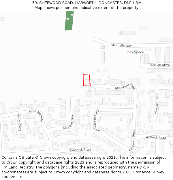 59, SHERWOOD ROAD, HARWORTH, DONCASTER, DN11 8JA: Location map and indicative extent of plot