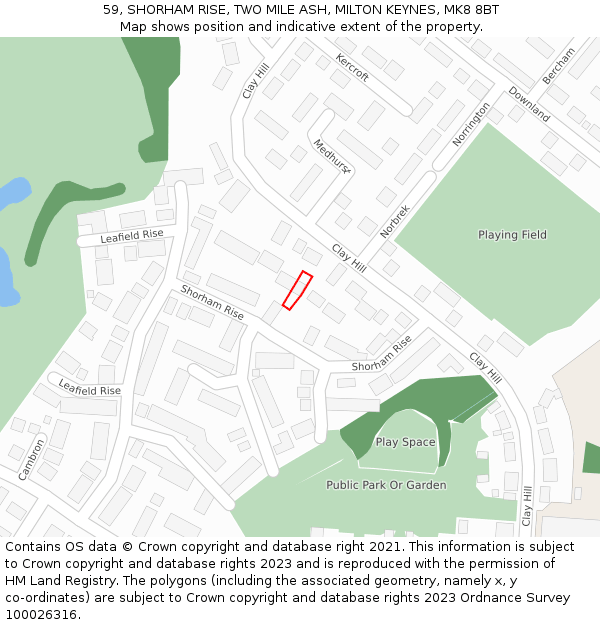 59, SHORHAM RISE, TWO MILE ASH, MILTON KEYNES, MK8 8BT: Location map and indicative extent of plot