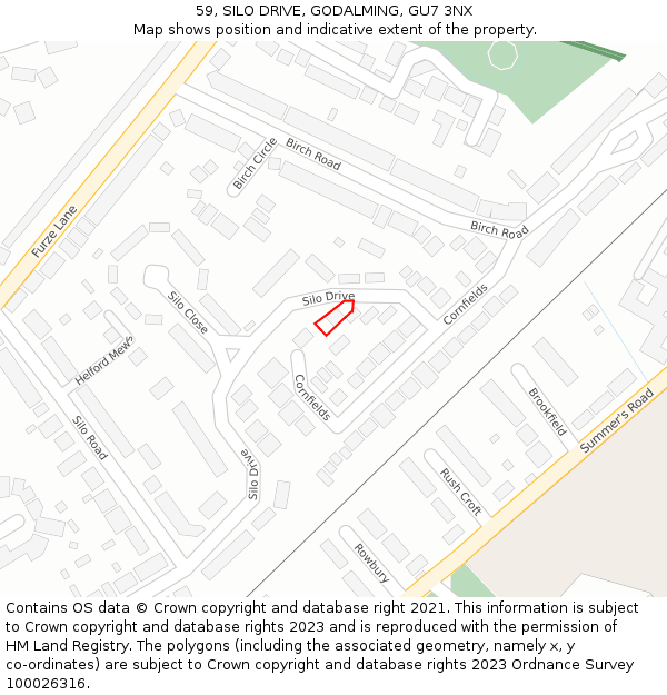 59, SILO DRIVE, GODALMING, GU7 3NX: Location map and indicative extent of plot