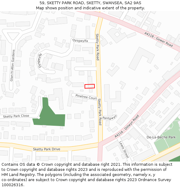 59, SKETTY PARK ROAD, SKETTY, SWANSEA, SA2 9AS: Location map and indicative extent of plot