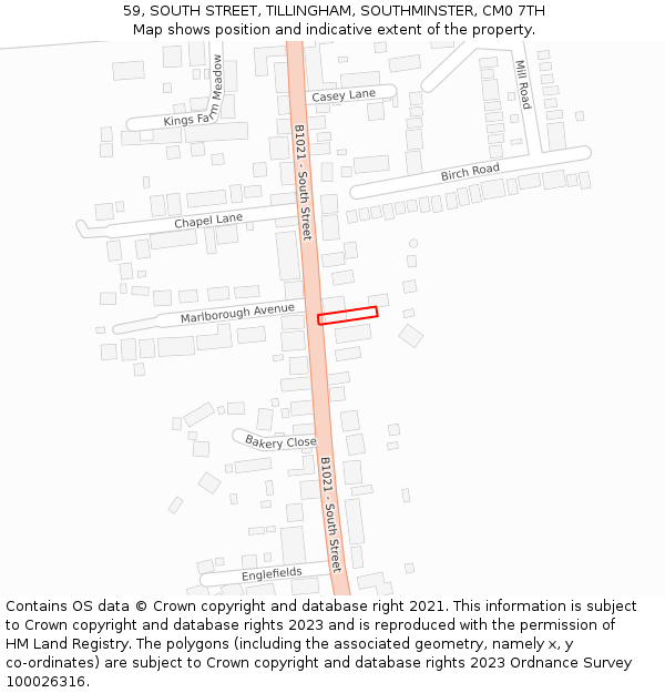 59, SOUTH STREET, TILLINGHAM, SOUTHMINSTER, CM0 7TH: Location map and indicative extent of plot