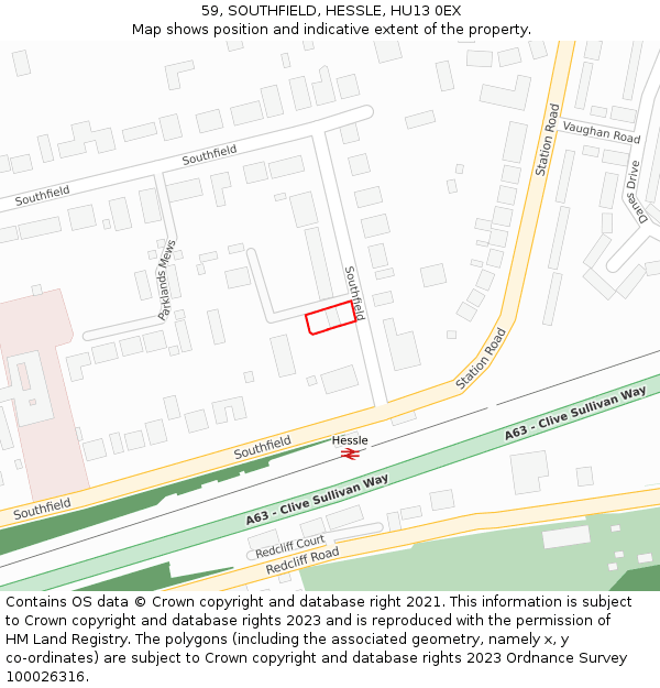 59, SOUTHFIELD, HESSLE, HU13 0EX: Location map and indicative extent of plot