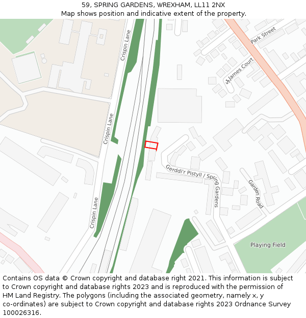 59, SPRING GARDENS, WREXHAM, LL11 2NX: Location map and indicative extent of plot