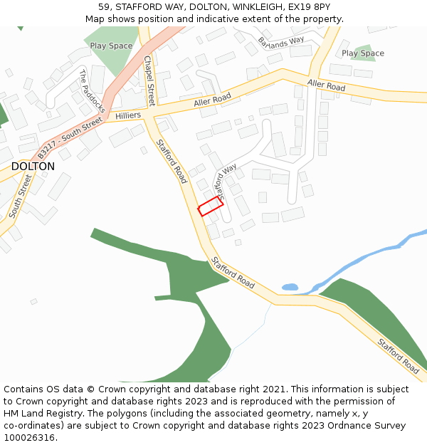 59, STAFFORD WAY, DOLTON, WINKLEIGH, EX19 8PY: Location map and indicative extent of plot