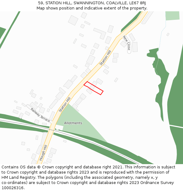 59, STATION HILL, SWANNINGTON, COALVILLE, LE67 8RJ: Location map and indicative extent of plot