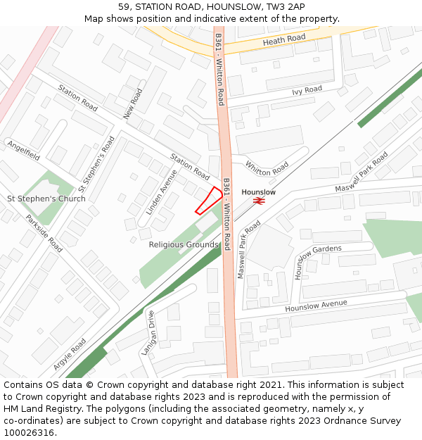 59, STATION ROAD, HOUNSLOW, TW3 2AP: Location map and indicative extent of plot