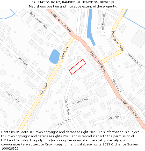59, STATION ROAD, RAMSEY, HUNTINGDON, PE26 1JB: Location map and indicative extent of plot
