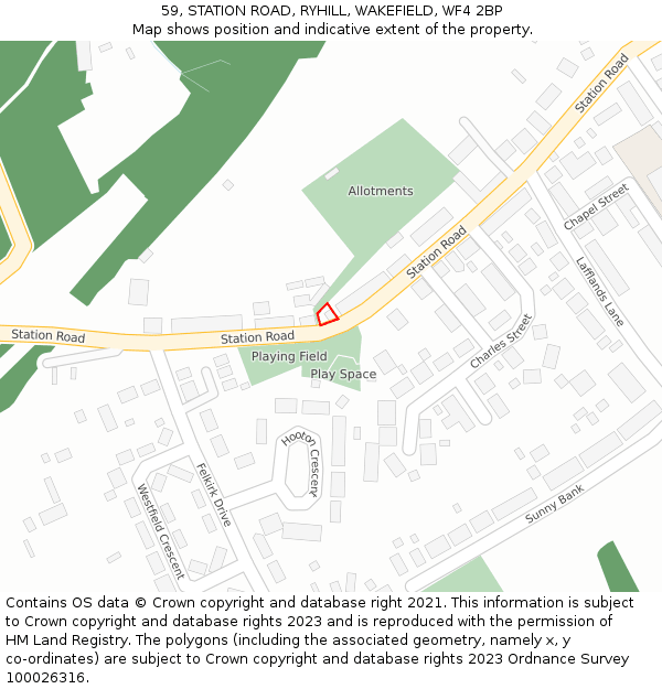 59, STATION ROAD, RYHILL, WAKEFIELD, WF4 2BP: Location map and indicative extent of plot