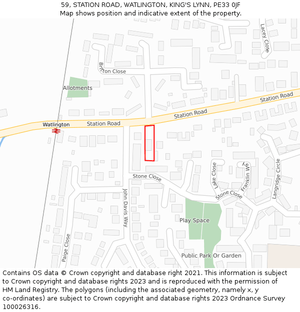 59, STATION ROAD, WATLINGTON, KING'S LYNN, PE33 0JF: Location map and indicative extent of plot