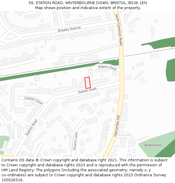 59, STATION ROAD, WINTERBOURNE DOWN, BRISTOL, BS36 1EN: Location map and indicative extent of plot