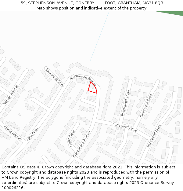 59, STEPHENSON AVENUE, GONERBY HILL FOOT, GRANTHAM, NG31 8QB: Location map and indicative extent of plot