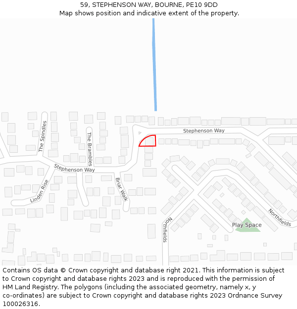 59, STEPHENSON WAY, BOURNE, PE10 9DD: Location map and indicative extent of plot