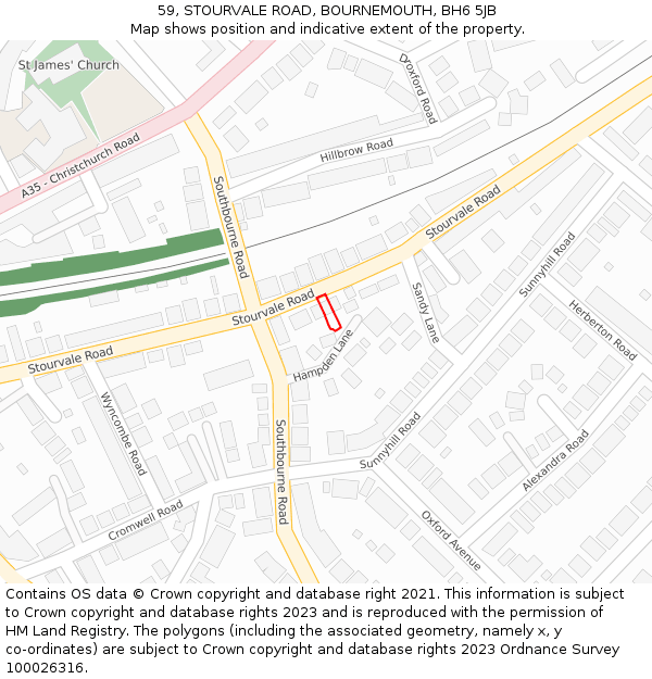 59, STOURVALE ROAD, BOURNEMOUTH, BH6 5JB: Location map and indicative extent of plot