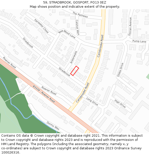 59, STRADBROOK, GOSPORT, PO13 0EZ: Location map and indicative extent of plot