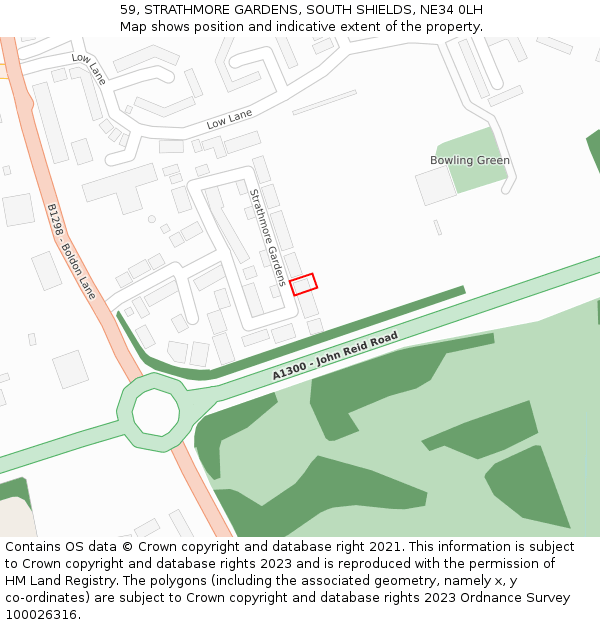 59, STRATHMORE GARDENS, SOUTH SHIELDS, NE34 0LH: Location map and indicative extent of plot