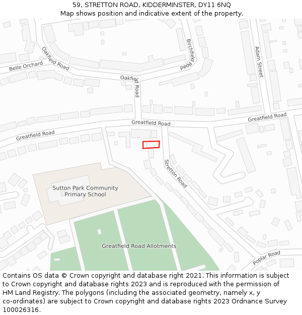 59, STRETTON ROAD, KIDDERMINSTER, DY11 6NQ: Location map and indicative extent of plot