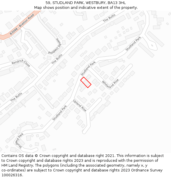 59, STUDLAND PARK, WESTBURY, BA13 3HL: Location map and indicative extent of plot