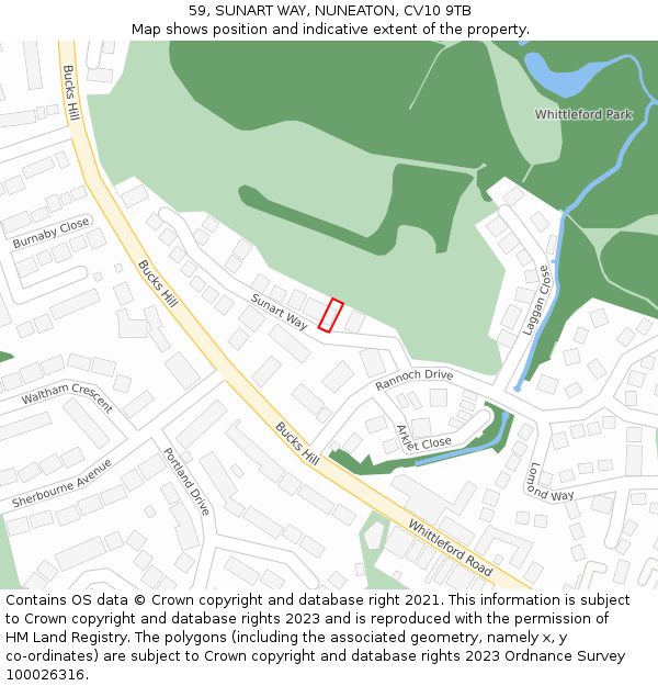 59, SUNART WAY, NUNEATON, CV10 9TB: Location map and indicative extent of plot